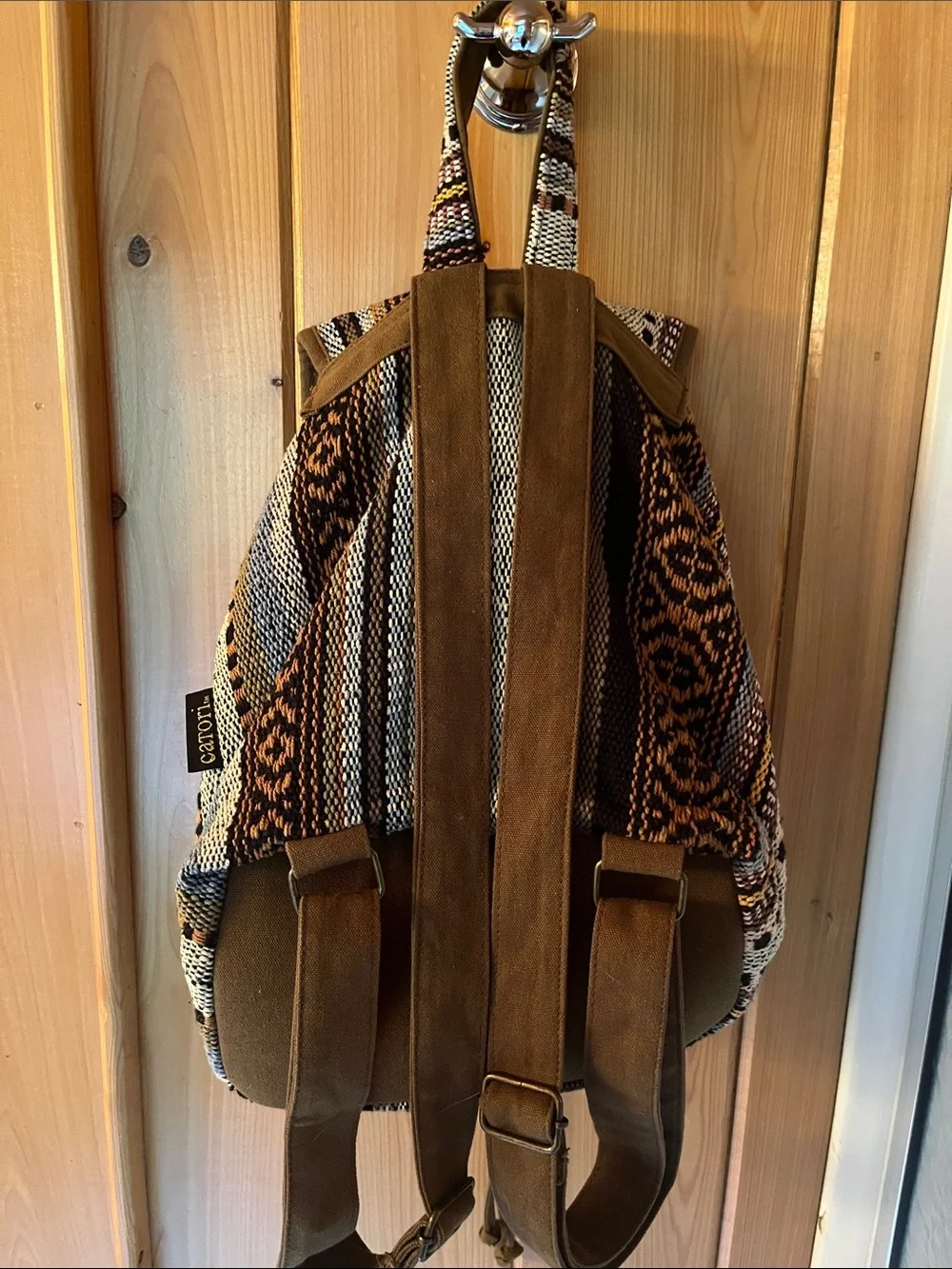 Boho Woven Brown & Cream Pattern Backpack - Unbranded